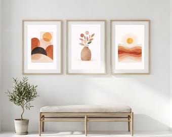 Neutral Abstract Watercolor Print Set, Boho Earth Tone Decor (Digital Download)