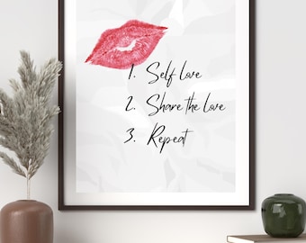 Self Love Lips-kunstprint – motiverende quote (digitale download)