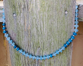 Colorido collar de cuentas boho - Collar de piedra de ágata azul y plateado - Collar de cuentas de 16 pulgadas - Collar Boho - Regalo para ella - BeadWell