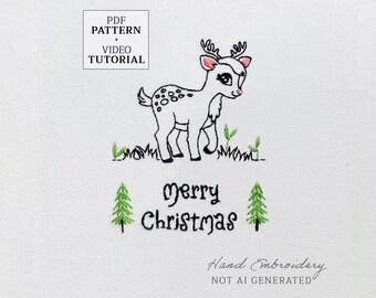 手刺繍パターン PDF クリスマス鹿 初心者向け刺繍チュートリアル デジタルダウンロード