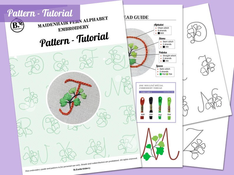 Fern Lettering R Fern Leaf Font Hand Embroidery Patterns: Beginner Tutorial (PDF Digital ...