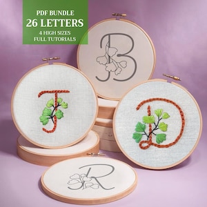 Hand Embroidery Patterns: Fern Leaf Font + Beginner Video Tutorial (PDF Digital Download Letter Bundle)