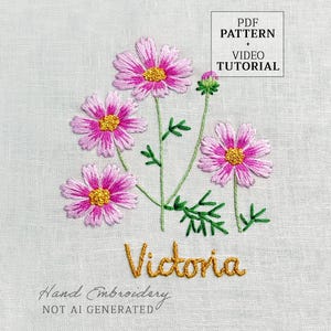 Hand Embroidery Patterns Personalized Cosmos Botanical Name Sign Beginner Hoop Art (PDF Pattern)