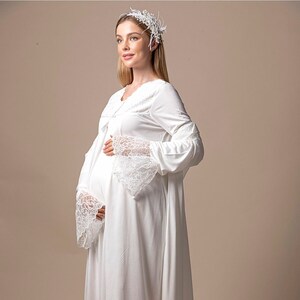 Elegant Labor And Delivery Gown Robe with Lace and Headband, Hospital Gown, Maternity Robe And Nightie Set,Photoshoot Gown, Hospital Bag