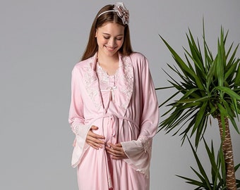 Labor And Delivery Gown Robe, Maternity Hospital Gown, Maternity Robe And Nightie Set, Photoshoot Gown, Hospital Bag