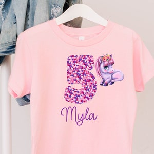 Personalised Unicorn Birthday T-Shirt Any Name Any Age Pink