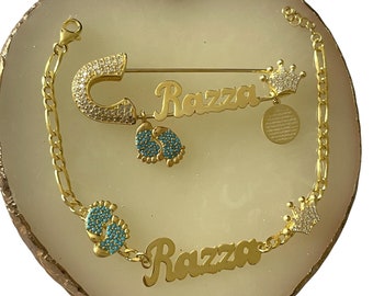 Muslim Baby Gift - Islamic Baby Gift - Ayatul Kursi - Quran - Gold Baby Bracelet and Pin