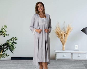 Elegant Labor And Delivery Gown and Robe, Maternity Hospital Gown, Maternity Robe And Nightdress Set, Colours sizes Available