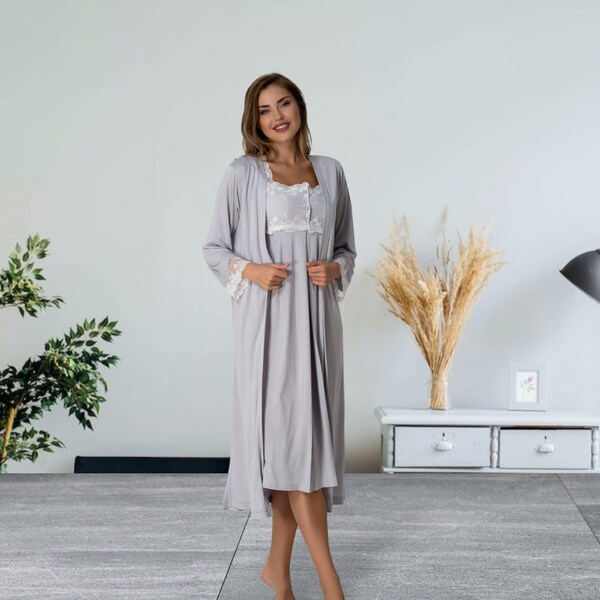 Elegant Labor And Delivery Gown and Robe, Maternity Hospital Gown, Maternity Robe And Nightdress Set, Colours sizes Available