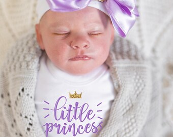 Ensemble cadeau personnalisé Princess Baby Grow Headband - Gilet de combinaison de sommeil Bodysuit - Nouveau cadeau pour bébé fille - Cadeau à l’hôpital Coming Home