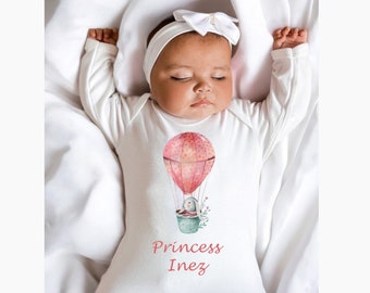 Babygrow ballon lapin personnalisé avec combinaison de couverture en option | Nouveau cadeau de bébé | Coming Home Outfit Nouveau-né