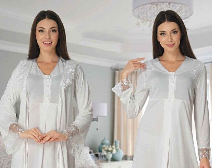 Labor and delivery gown robe with lace details maternity hospital gown