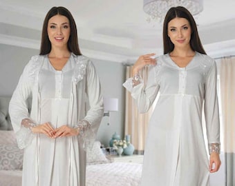 Lace Labor And Delivery Gown and Robe, Maternity Clothes, Maternity Robe And Nightie Set, Photoshoot Gown, Hospital Bag,