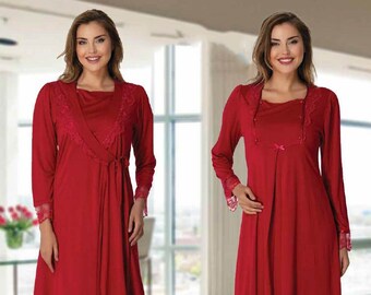 Red Labor And Delivery Gown Robe, Maternity Hospital Gown, Maternity Robe And Nightie Set, Photoshoot Gown, Hospital Bag,