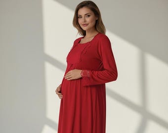Umstandsnachthemd | Stillendes Nachthemd für Schwangerschaft & Wochenbett | Soft Lace Krankenhaus Kleid | Baby-Dusche-Geschenk