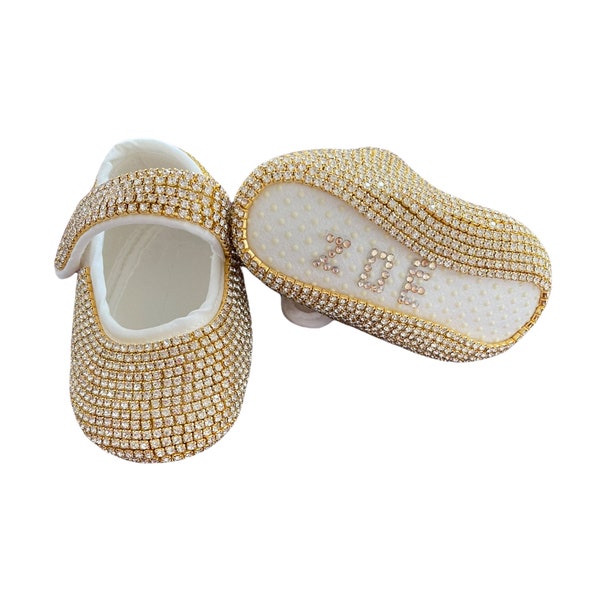 Swarovski Baby Shoes, Personalised  Baby Girl Gift, Baby Girl Shoes Gold Silver