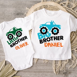 Personalised Big Brother T-Shirt - Monster Truck Shirt or Bodysuit - Siblings T-Shirt Big Brother Little Brother