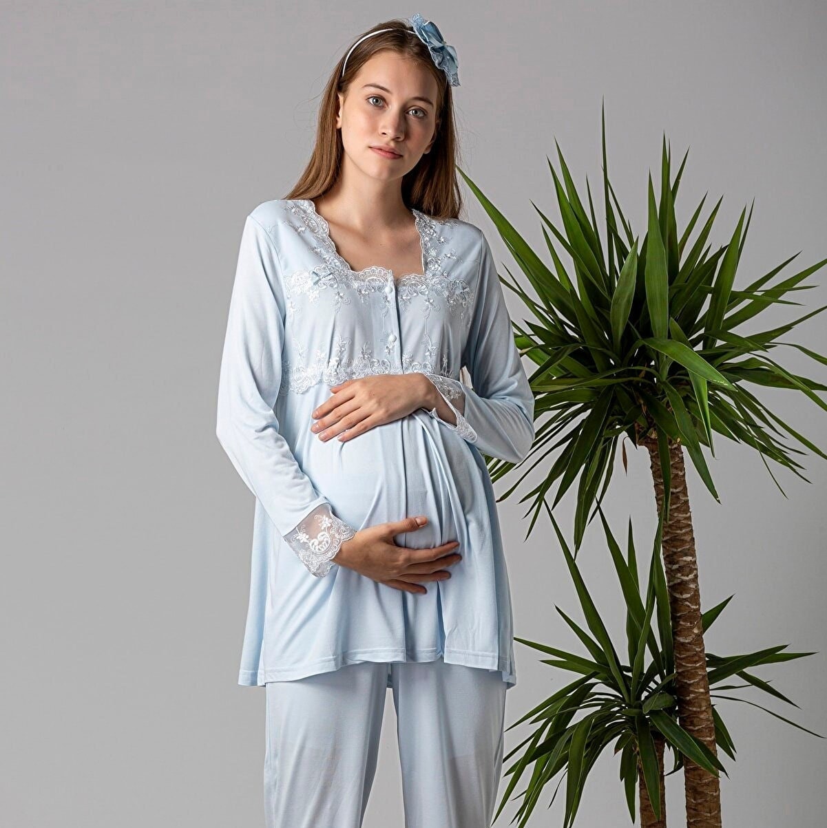 Pyjama d'allaitement vert d'hiver en coton à taille réglable - Pyjama D'Or