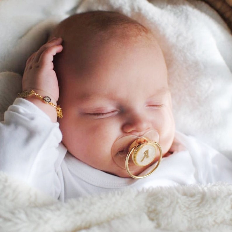 personalised gold pacifier dummy name custom baby gift