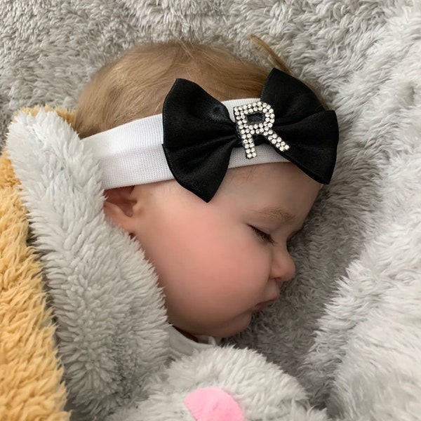 Monogram Baby Headband in All Colours, Baby Bow, Bling Baby Headband - Custom Baby Bow