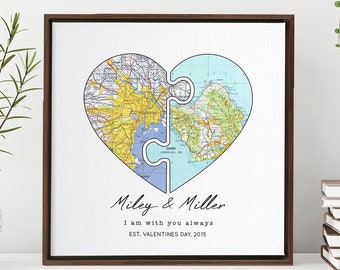 One year boyfriend anniversary gifts, Personalized Heart Map Print, map prints, Long Distance Relationship Gifts, Custom Christmas gift