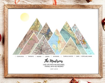 Custom 10th year anniversary sign, Triangle mountain wall art, 10 years Map Gift, adventure map for couple, Map prints, mountain map gifts