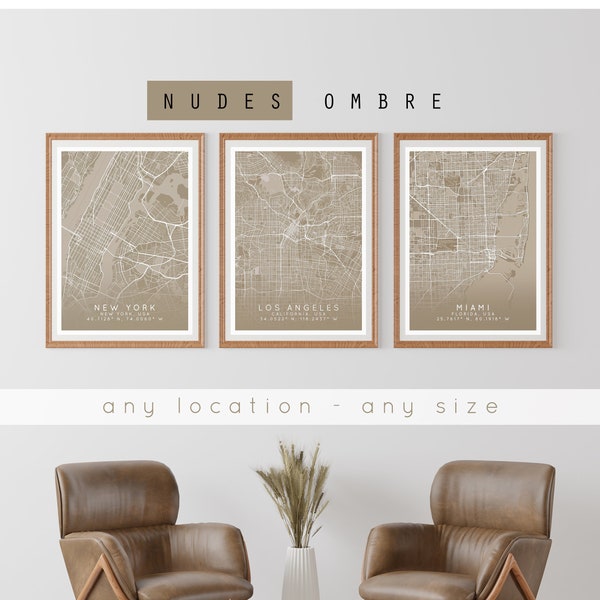 Any Location map print, Custom map print, set of 3 custom maps, City Map print, Personalized locations, Custom map, Your choice of a place