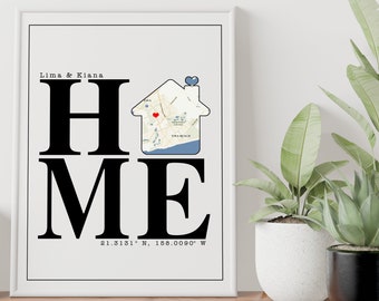 First Home Map portrait, housewarming gift, our first home anniversary gift, Housewarming Gift For New Home Owner, Gift for couples