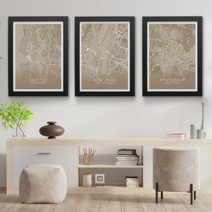 Any Location map print, Custom map print, set of 3 wall art, City Map print, Personalized locations, Custom map, Your choice of a place