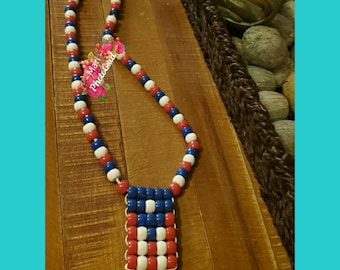 Puerto Rican Flag Beaded Necklace Handmade Boricua Puerto Rico