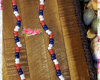 Dominican Republic Flag Beaded Necklace Handmade | Republica Dominicana