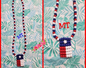 Texas Flag Beaded Necklace Handmade Texas