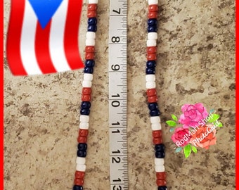 Puerto Rican Flag - Beaded Necklace Handmade Puerto Rico