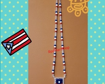 Puerto Rican Flag Beaded Necklace Handmade Boricua Puerto Rico- Special Edition