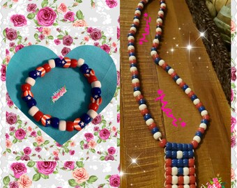 Puerto Rican necklace and bracelet set. Beaded Necklace and bracelet- Puerto Rico- Handmade