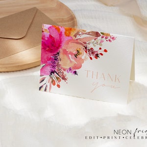 Carte de remerciement, étiquette cadeau, shower de bébé, mariage, invitation, lumineux, coloré, fleur, floral, jardin, téléchargement immédiat, SHELLIE