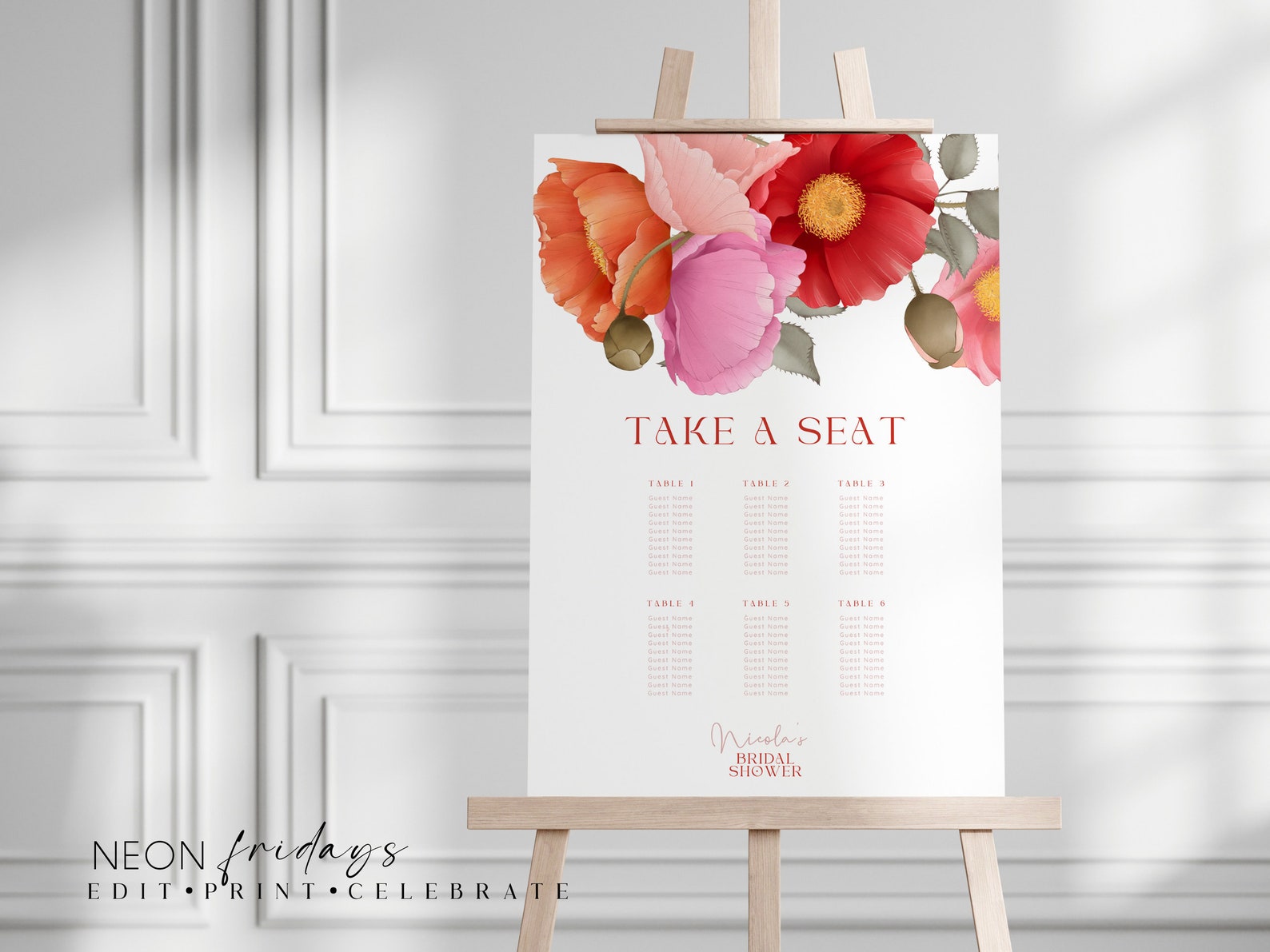 Bridal Shower Seating Chart, Wedding Seating Chart, Sign