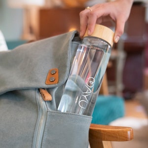MAYU Glass Water Bottle With Bamboo Lid | Eco Friendly, BPA Free | Leak Free Design- Travel Bottle Hydration- 34oz 1L