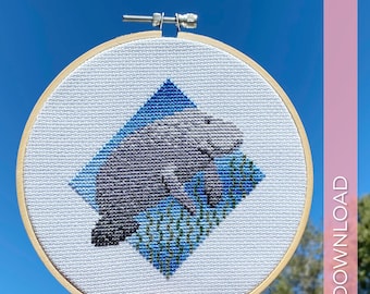Manatee Cross Stitch Pattern, Florida Design (PDF Download)