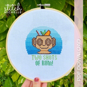 Two Shots of Rum Stitch Pattern PDF Instant Download, Tiki Bar, Polynesian Easy Cross Stitch Pattern