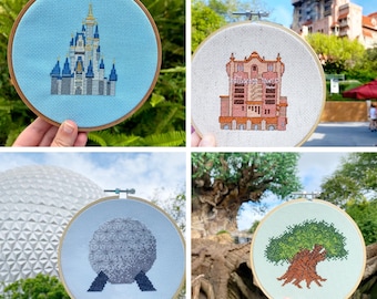 Four Magic Cross Stitch Patterns Bundle! Castle, Tower, Spaceship, and Tree PDF instant downloads