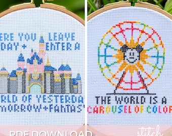 Two California Magic Cross Stitch Patterns Bundle! Castle and Ferris Wheel PDF instant downloads