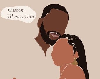 Illustration personnalisée, Portrait sans visage minimal, Portrait de couple personnalisé, Illustration photo, Cadeau personnalisé, Black Love Art, Affiche personnalisée