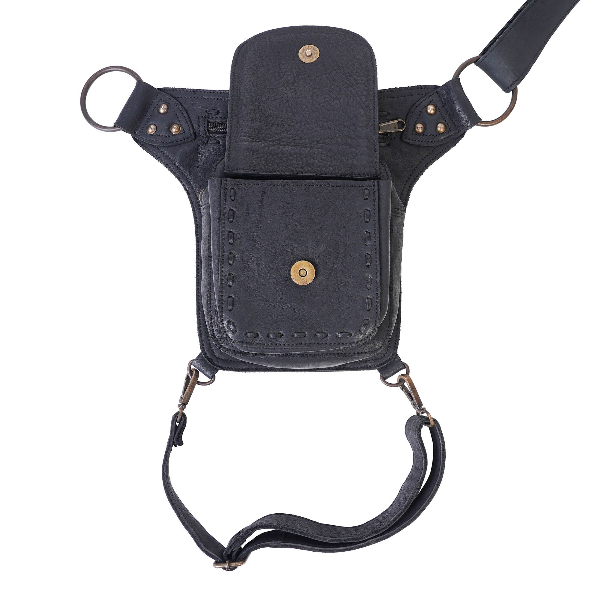 Black Leather Utility Bag with Leg Strap Doubles as Etsy