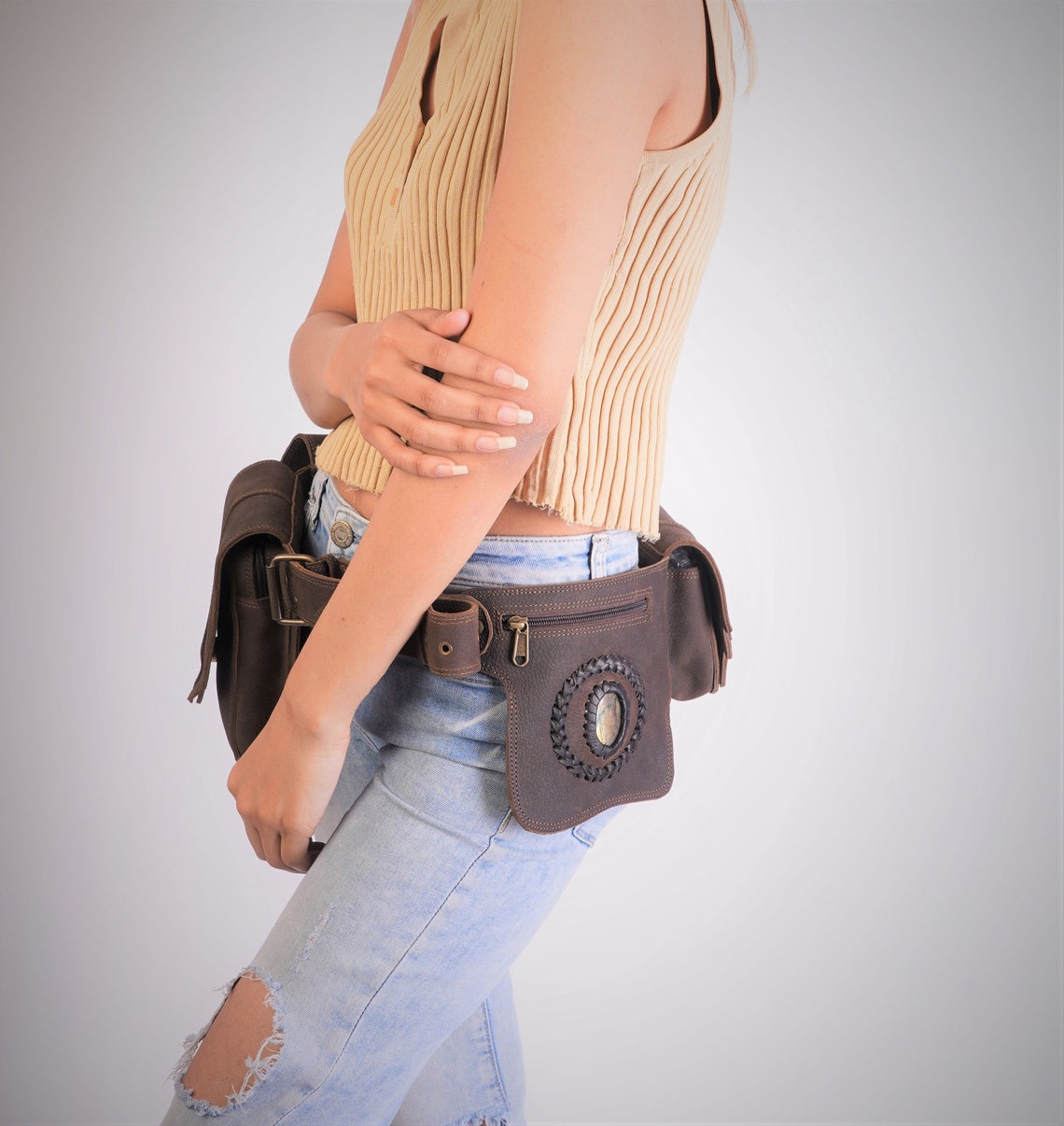 3 pocket belt pouch Leather belt pouch festival belt pouch Etsy