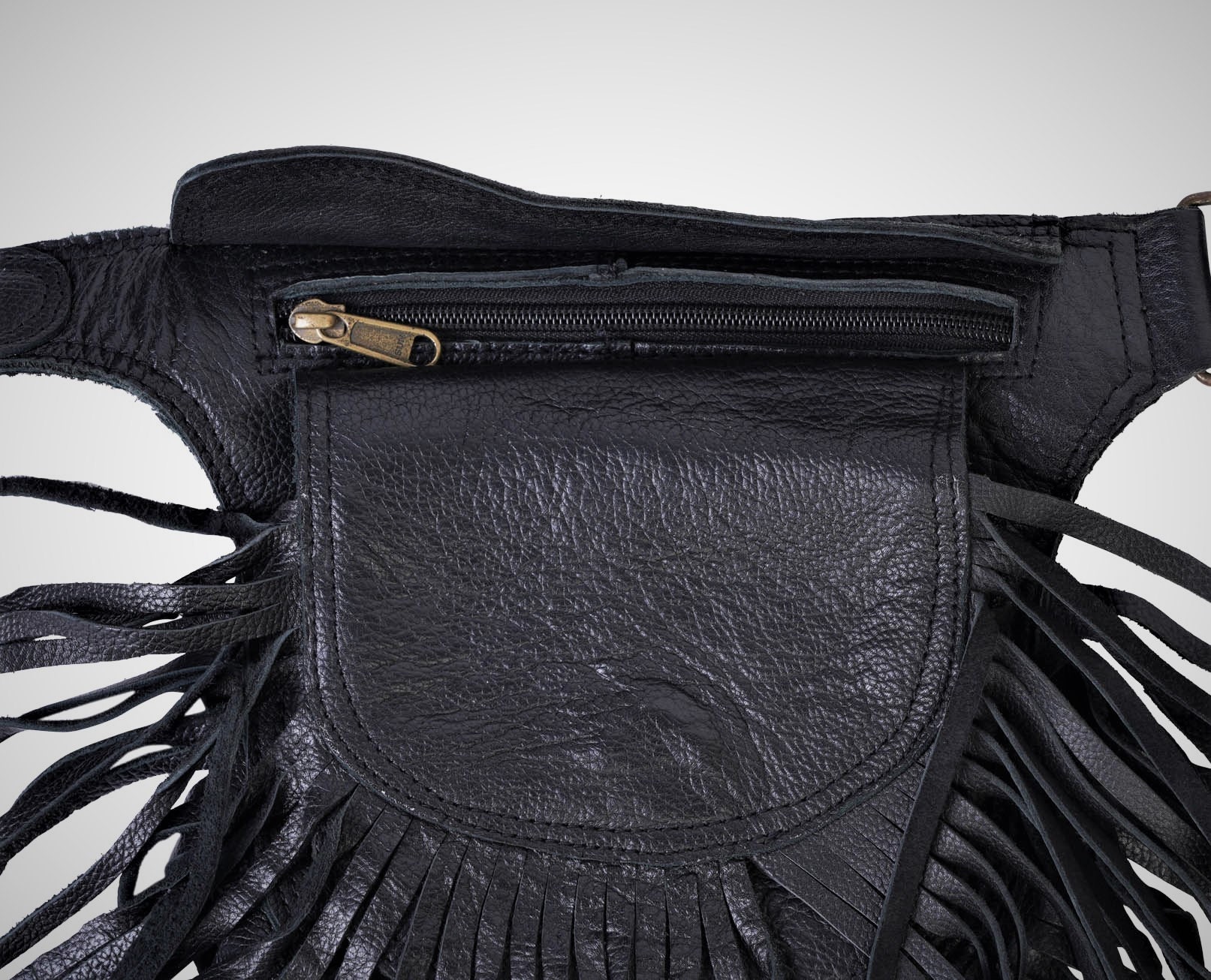 Leather belt bag fringe hip bag black leather fanny pack Etsy