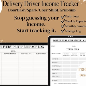 Planilha de Controle de Renda para Entregadores | Registro de Ganhos com DoorDash, Uber e Spark | Controle de Quilometragem e Despesas | Planejador Orçamentário para Trabalhadores Autônomos | PDF para Impressão