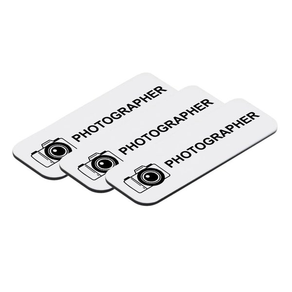 Photographer 1" x 3" Name Tag/Badge, (3 Pack)
