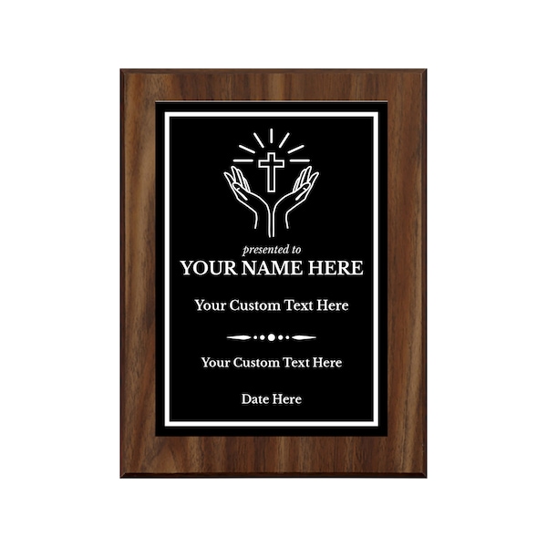 Church and Religion Theme Customizable Award Plaque |Easel Mount Option | Recognition of Achievement and Service Personalizable Plaques