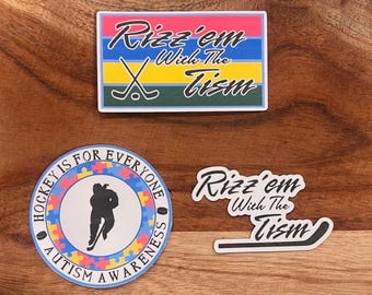 Autismmedvetenhetshockeyklistermärken | Rizz 'Em With The Tism, 3-pack